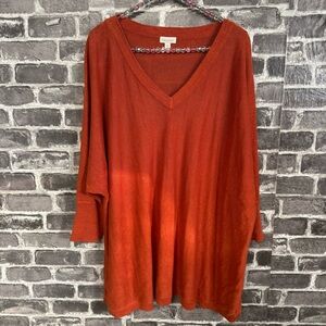 Garnet Hill oversized sweater burnt rust orange 100% linen vneck